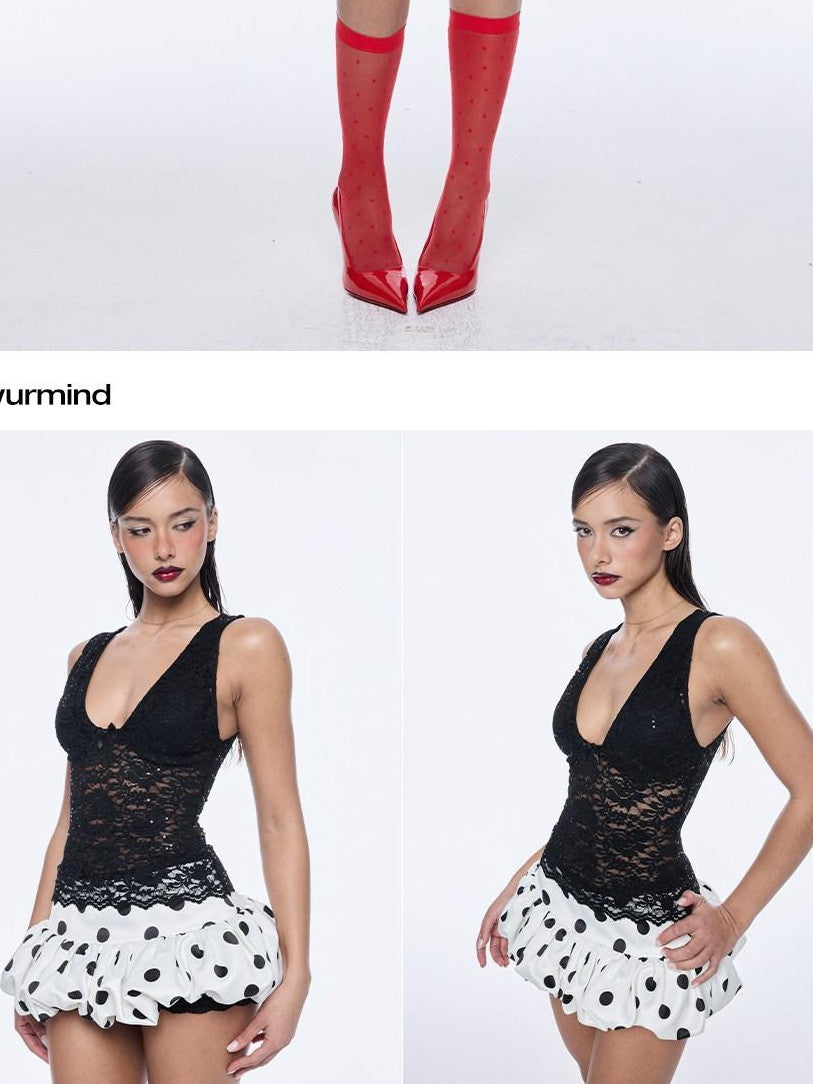 BUM STUDIO Sequin Embellished Padded V-neck Waist Cinching Women's Lace Tank Tops