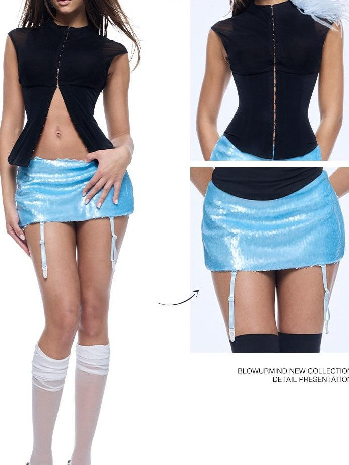 BUM STUDIO Shaping Pressure Mesh Double Layer Boned Waist Women's Nylon Tank Tops