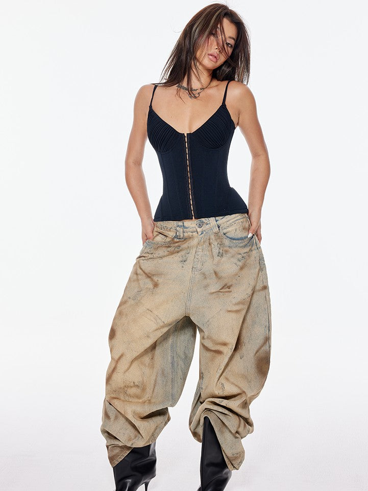 BUM STUDIO Sheer Mesh Double Layer Boned Lace Up Zipper Padded Women's Nylon Bandeau Tops