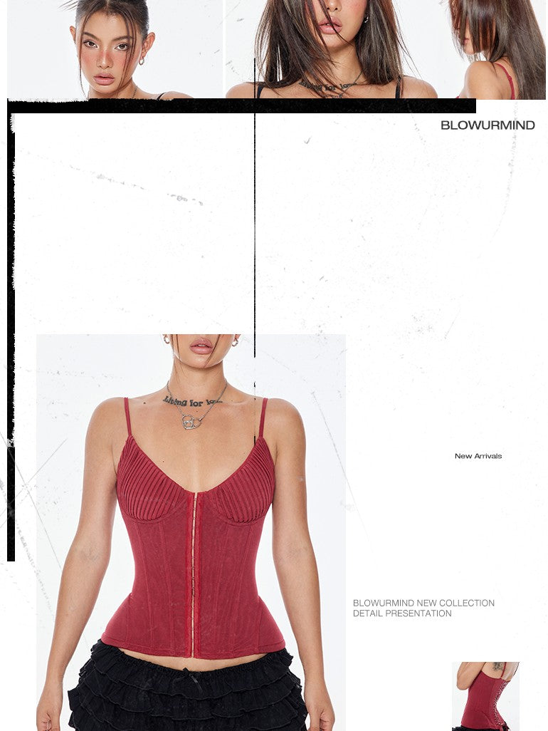 BUM STUDIO Sheer Mesh Double Layer Boned Lace Up Zipper Padded Women's Nylon Bandeau Tops