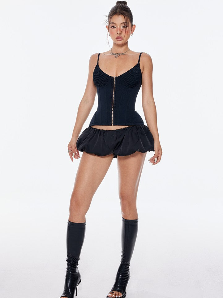 BUM STUDIO Sheer Mesh Double Layer Boned Lace Up Zipper Padded Women's Nylon Bandeau Tops