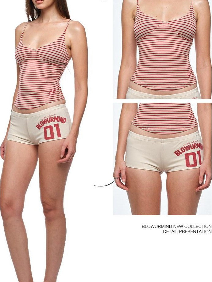 BUM STUDIO Sheer Padded Bikini Double Layer Bell Sleeve Women's Casual Top & Shorts Sets