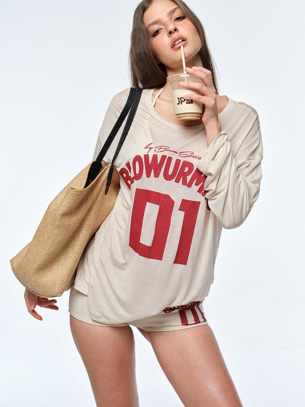 BUM STUDIO Sheer Padded Bikini Double Layer Bell Sleeve Women's Casual Top & Shorts Sets