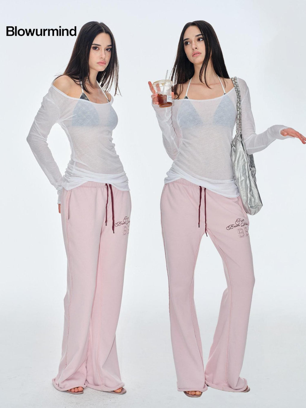 BUM STUDIO Sheer Textured Ultra Thin Slight Waist Women's Cotton Long Sleeve T-shirts