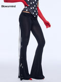 BUM STUDIO Silky Water Gloss Beaded Irregular Waist Women's Nylon Blend Flare Pants