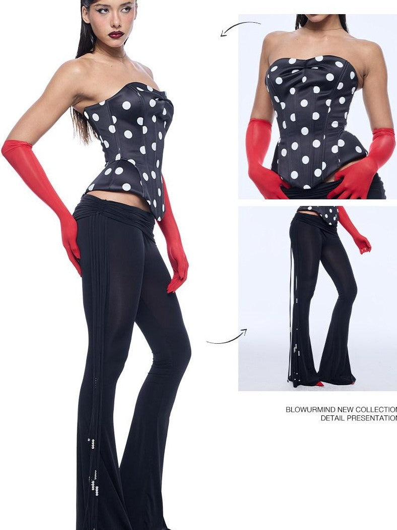 BUM STUDIO Silky Water Gloss Beaded Irregular Waist Women's Nylon Blend Flare Pants