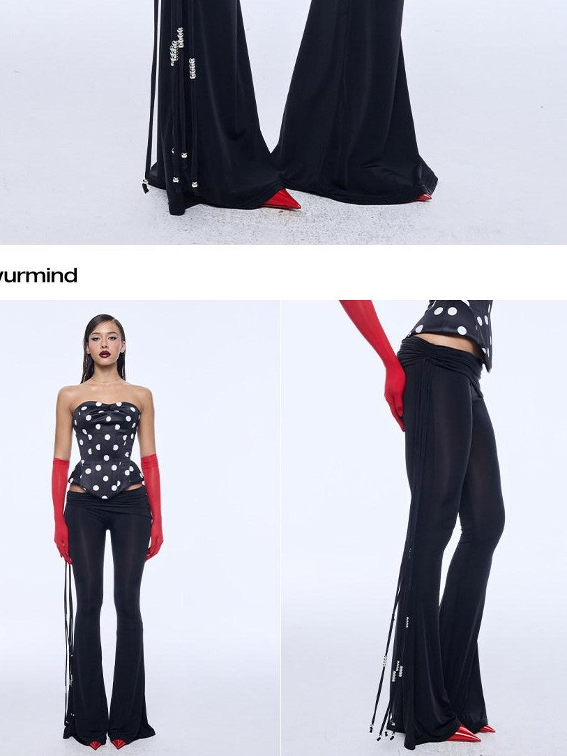 BUM STUDIO Silky Water Gloss Beaded Irregular Waist Women's Nylon Blend Flare Pants