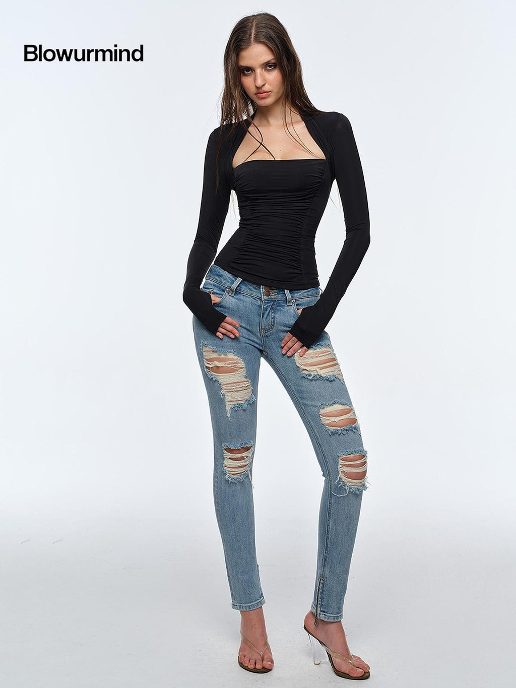 BUM STUDIO Slim Fit Bustier Strap Women's Nylon Long Sleeve T-shirts