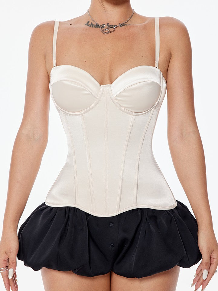 BUM STUDIO Soft Satin Angled Waist Multilayer Boned Straps Women's Corset Camisoles