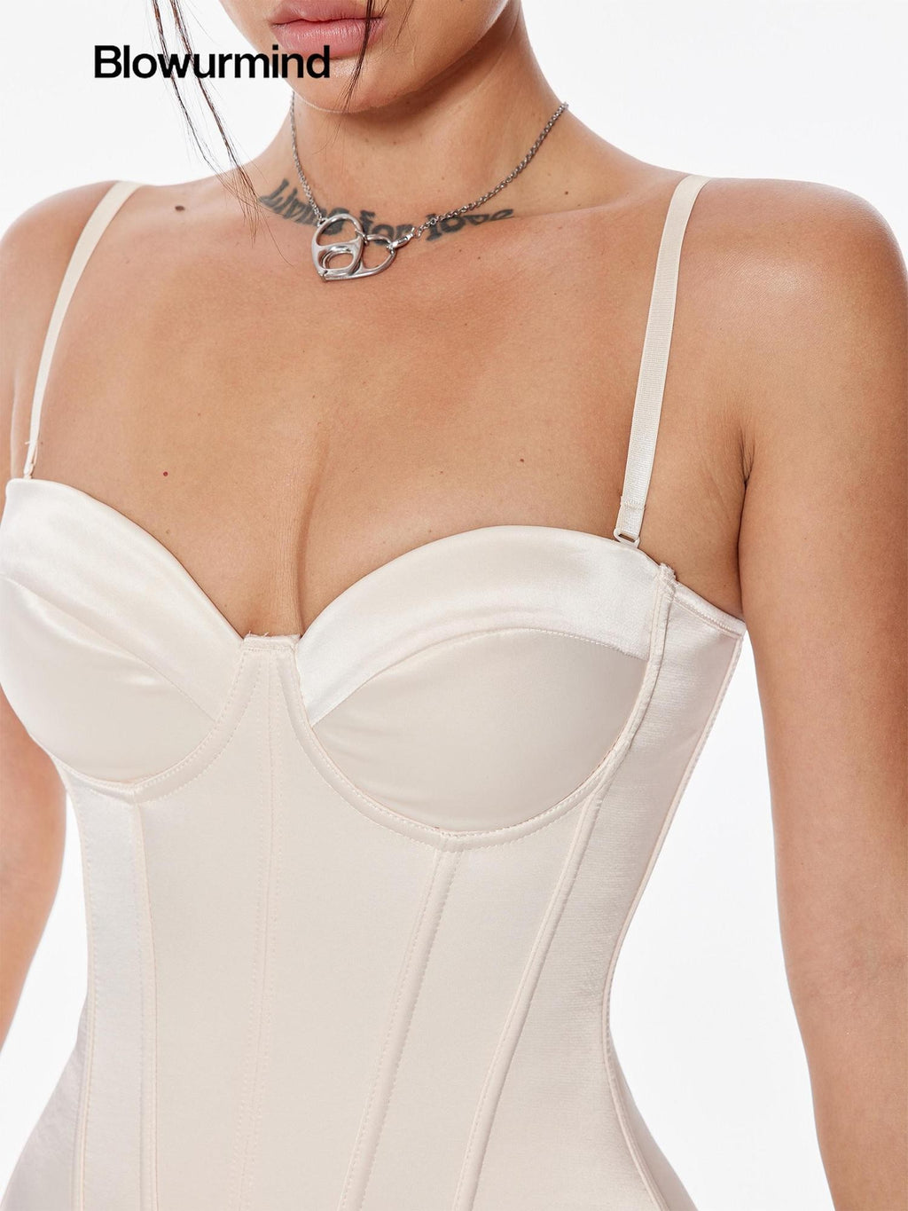 BUM STUDIO Soft Satin Angled Waist Multilayer Boned Straps Women's Corset Camisoles
