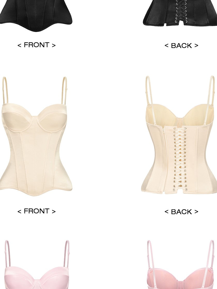 BUM STUDIO Soft Satin Angled Waist Multilayer Boned Straps Women's Corset Camisoles