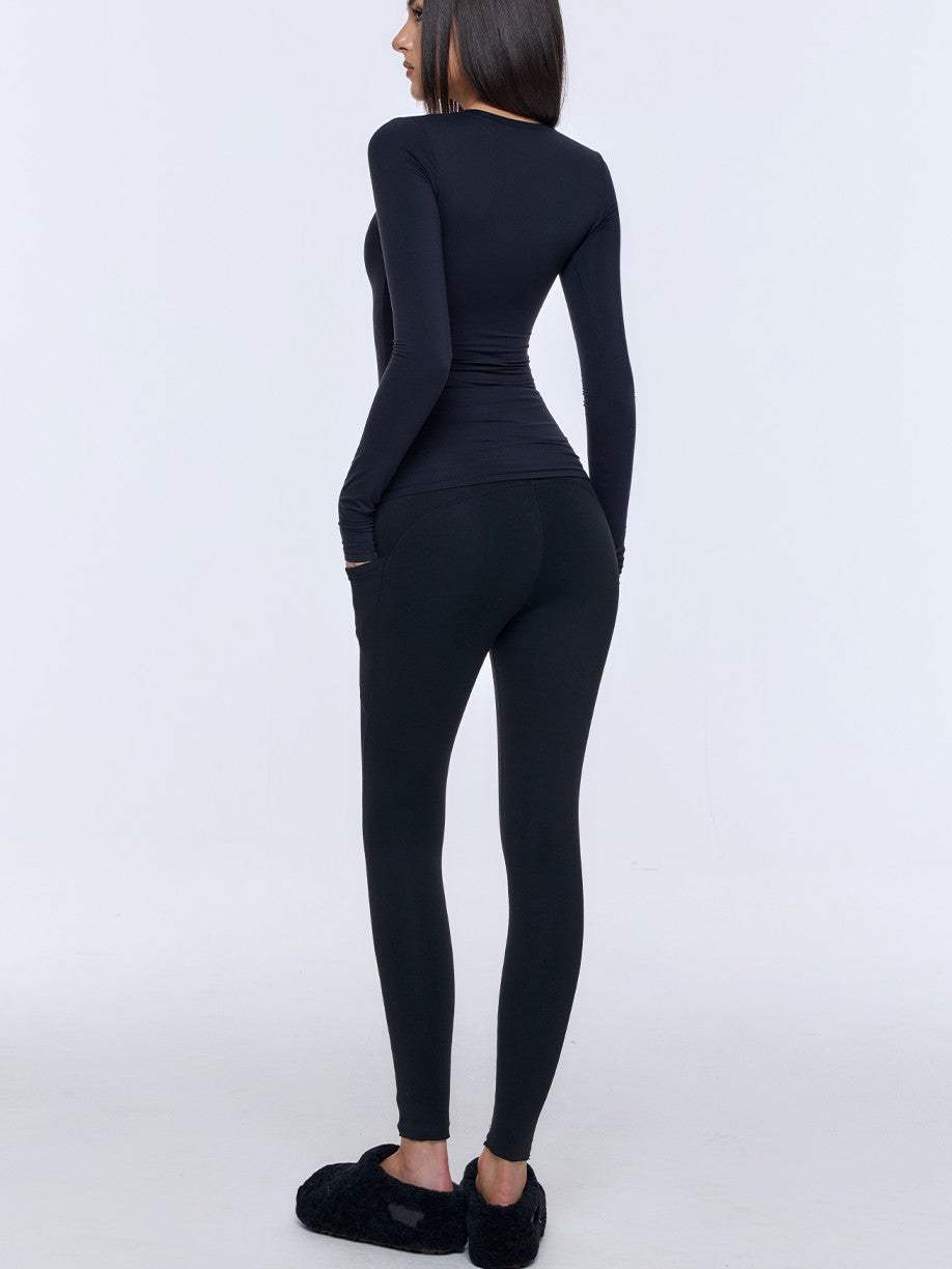BUM STUDIO Solid Double Layer Skinlike 360 Bonded Fitted Women's Nylon Long Sleeve T-shirts