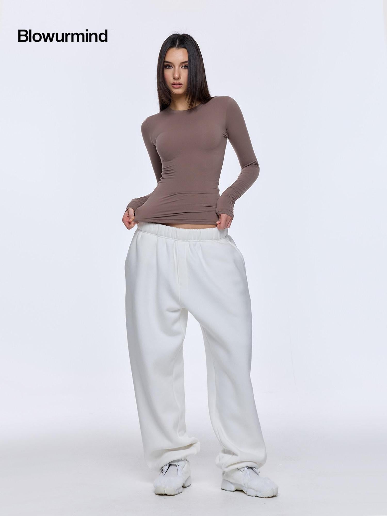 BUM STUDIO Solid Double Layer Skinlike 360 Bonded Fitted Women's Nylon Long Sleeve T-shirts