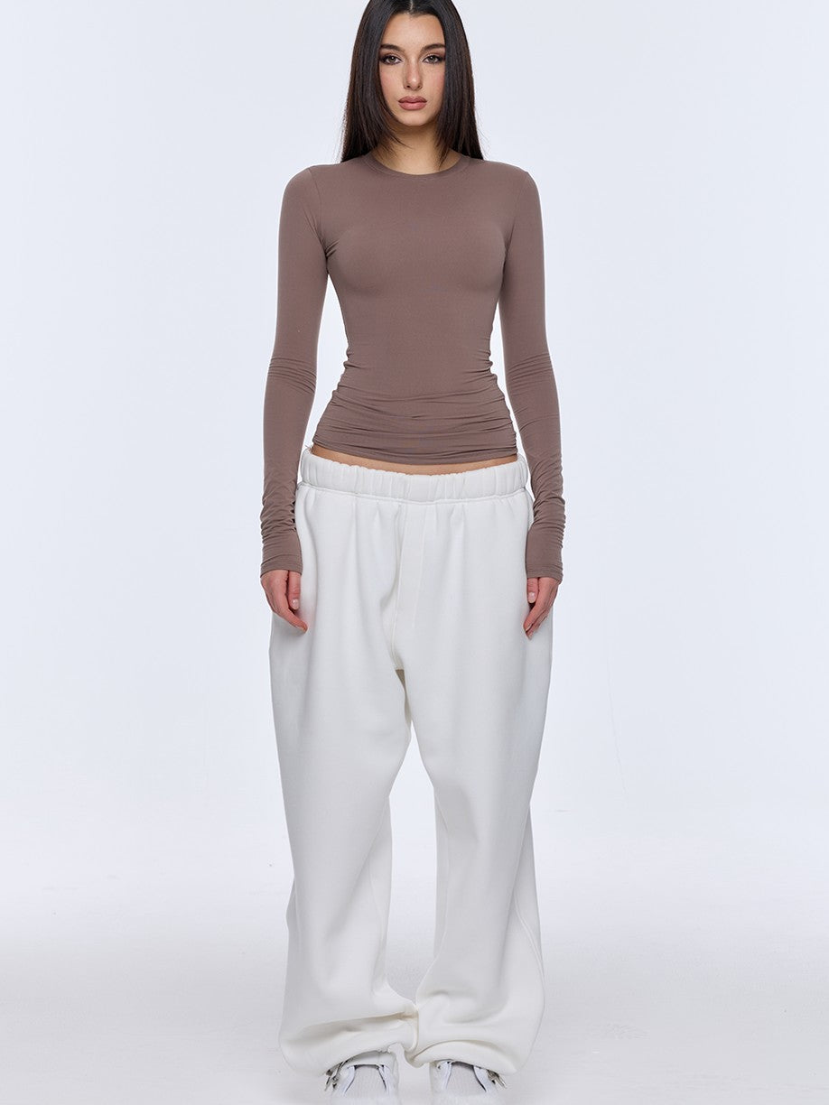 BUM STUDIO Solid Double Layer Skinlike 360 Bonded Fitted Women's Nylon Long Sleeve T-shirts