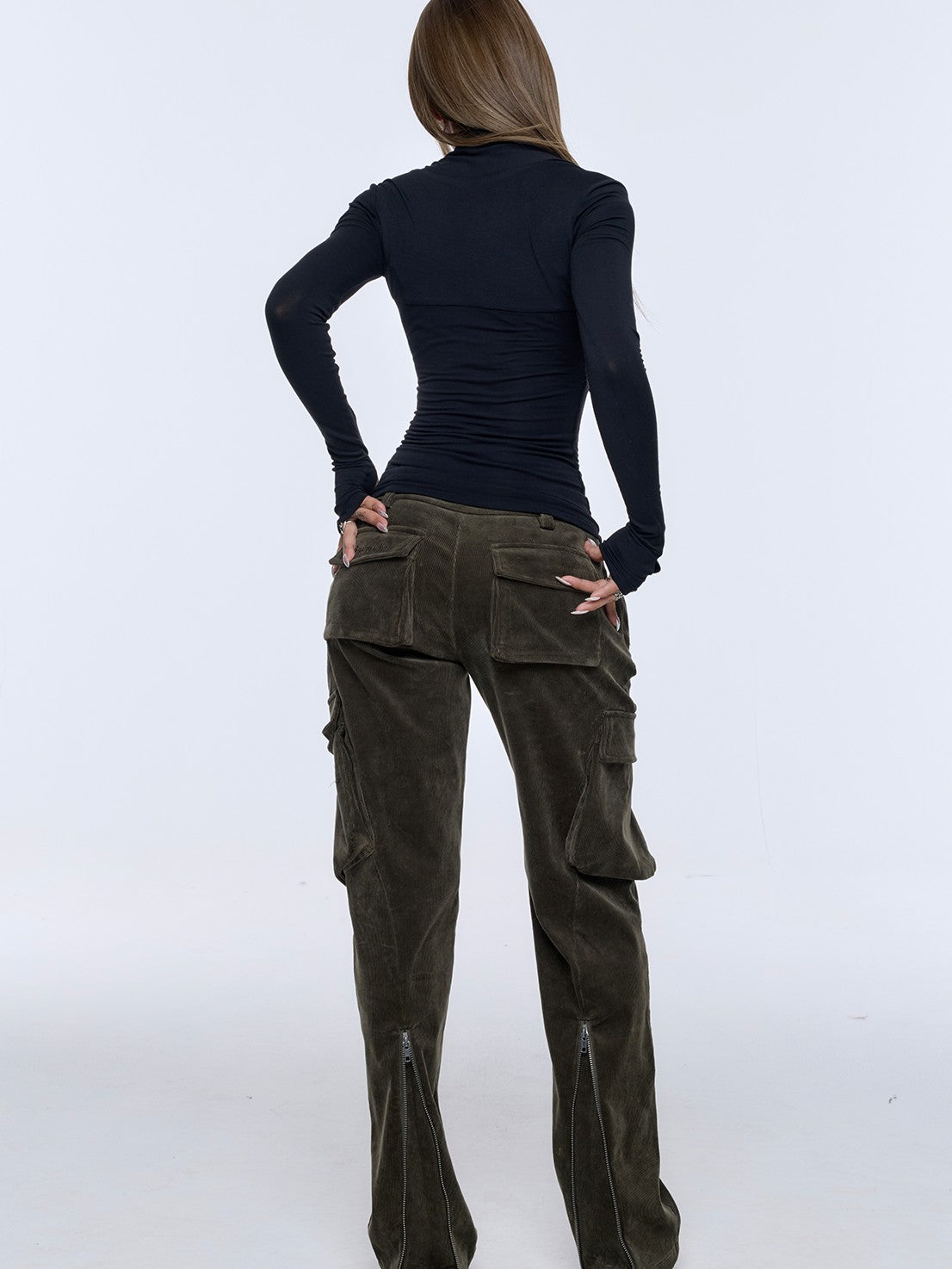 BUM STUDIO Square Shoulder Boatneck Faux Layered Slim Fit Women's Wool Long Sleeve T-shirts