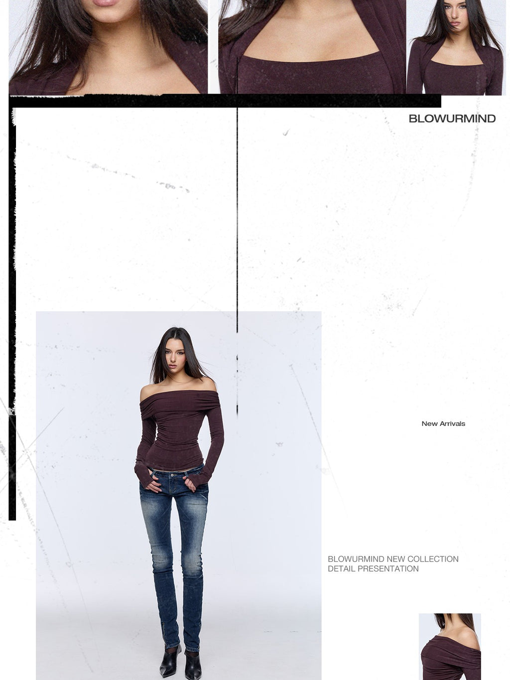 BUM STUDIO Square Shoulder Boatneck Faux Layered Slim Fit Women's Wool Long Sleeve T-shirts
