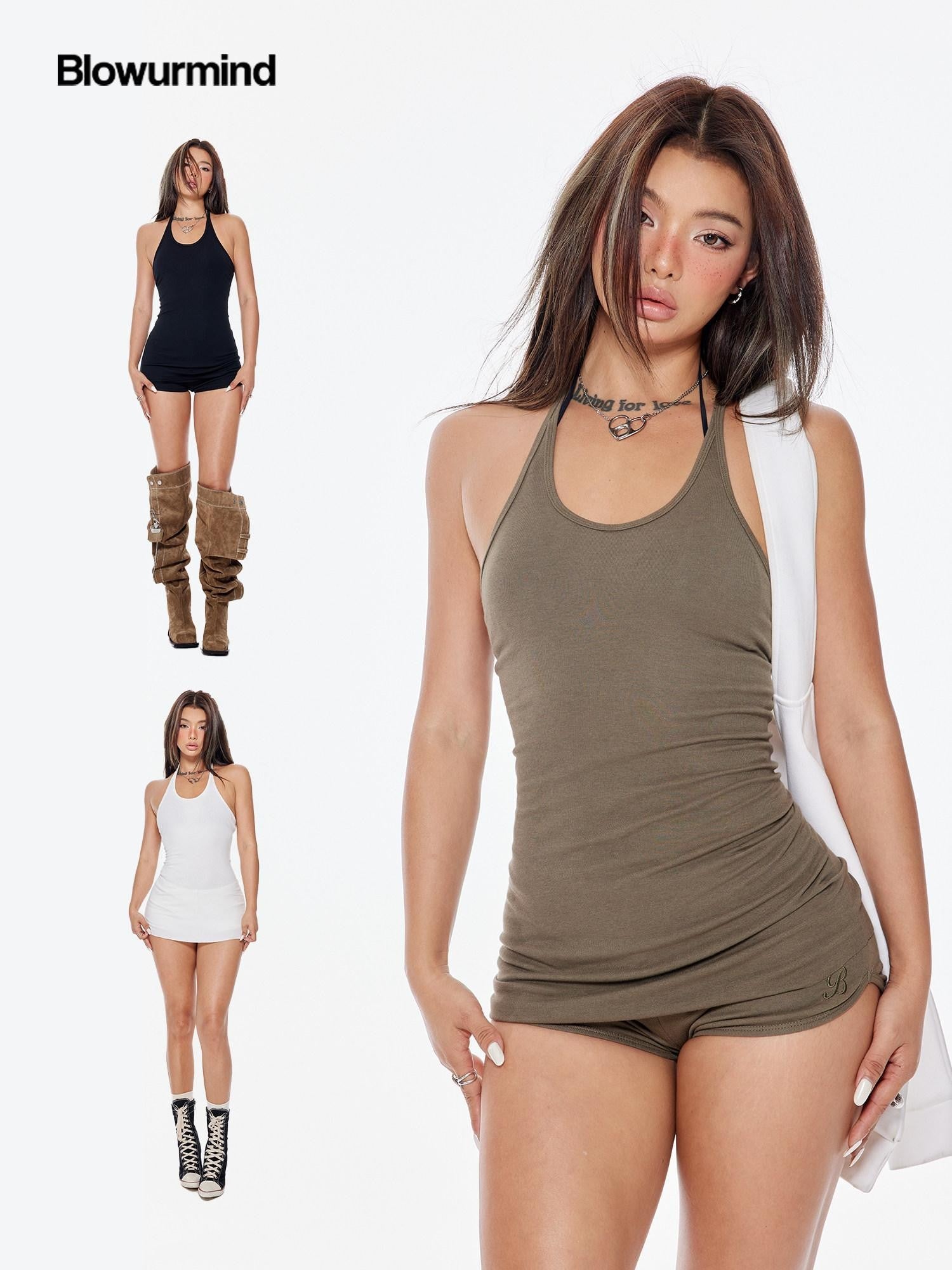 BUM STUDIO Strappy Asymmetric Convertible Women's Cotton Blend Casual Top & Shorts Sets