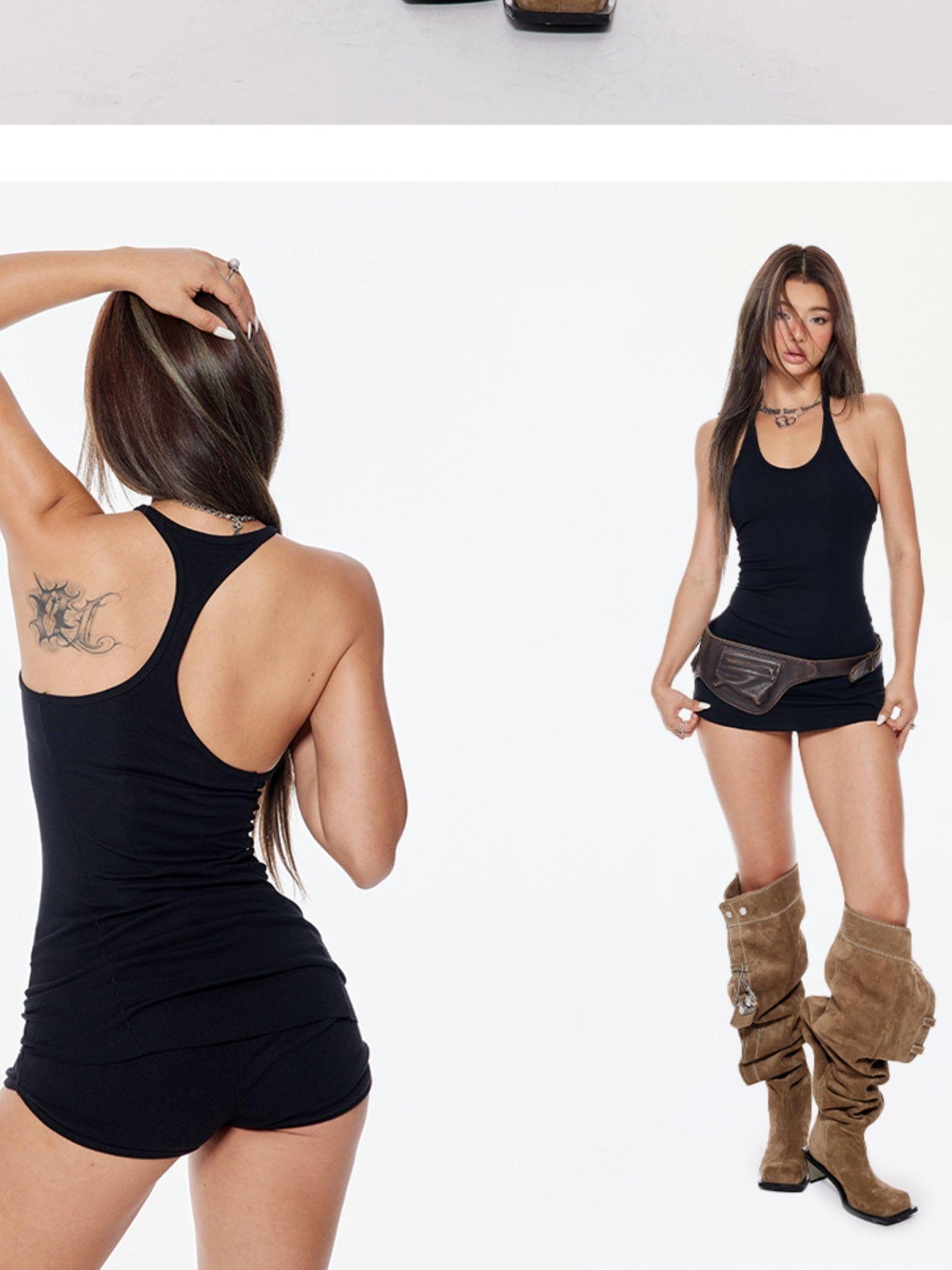 BUM STUDIO Strappy Asymmetric Convertible Women's Cotton Blend Casual Top & Shorts Sets