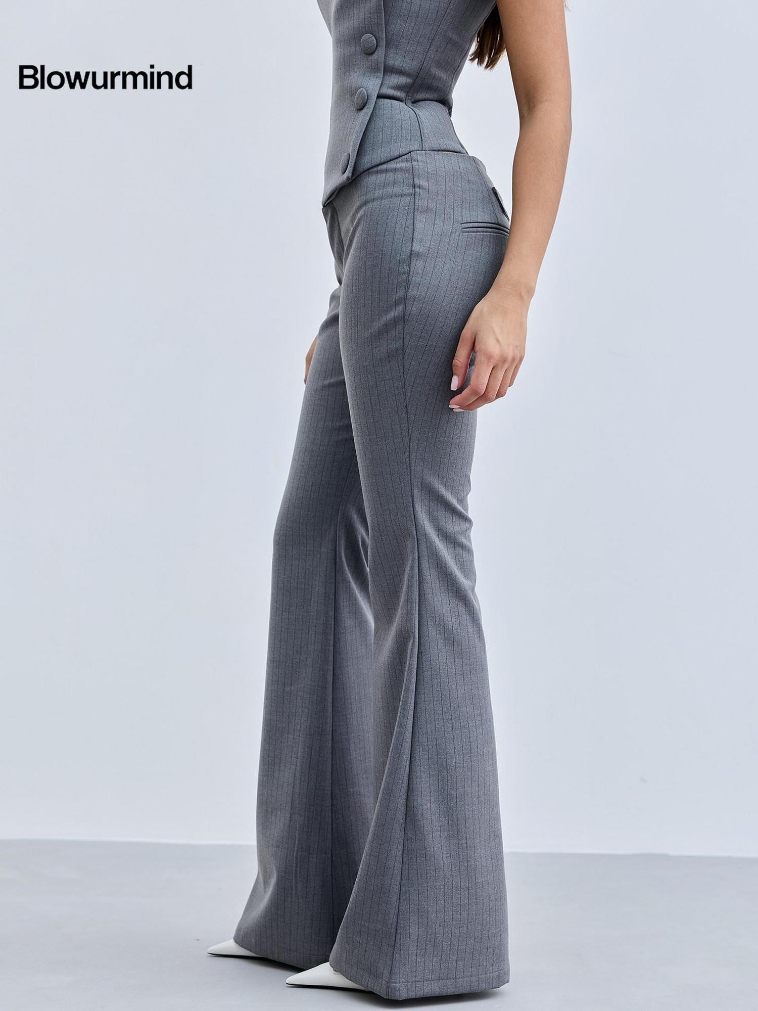 BUM STUDIO Striped Contour Tailored Low Waist Women's Polyester Cotton Stretch Flare Pants