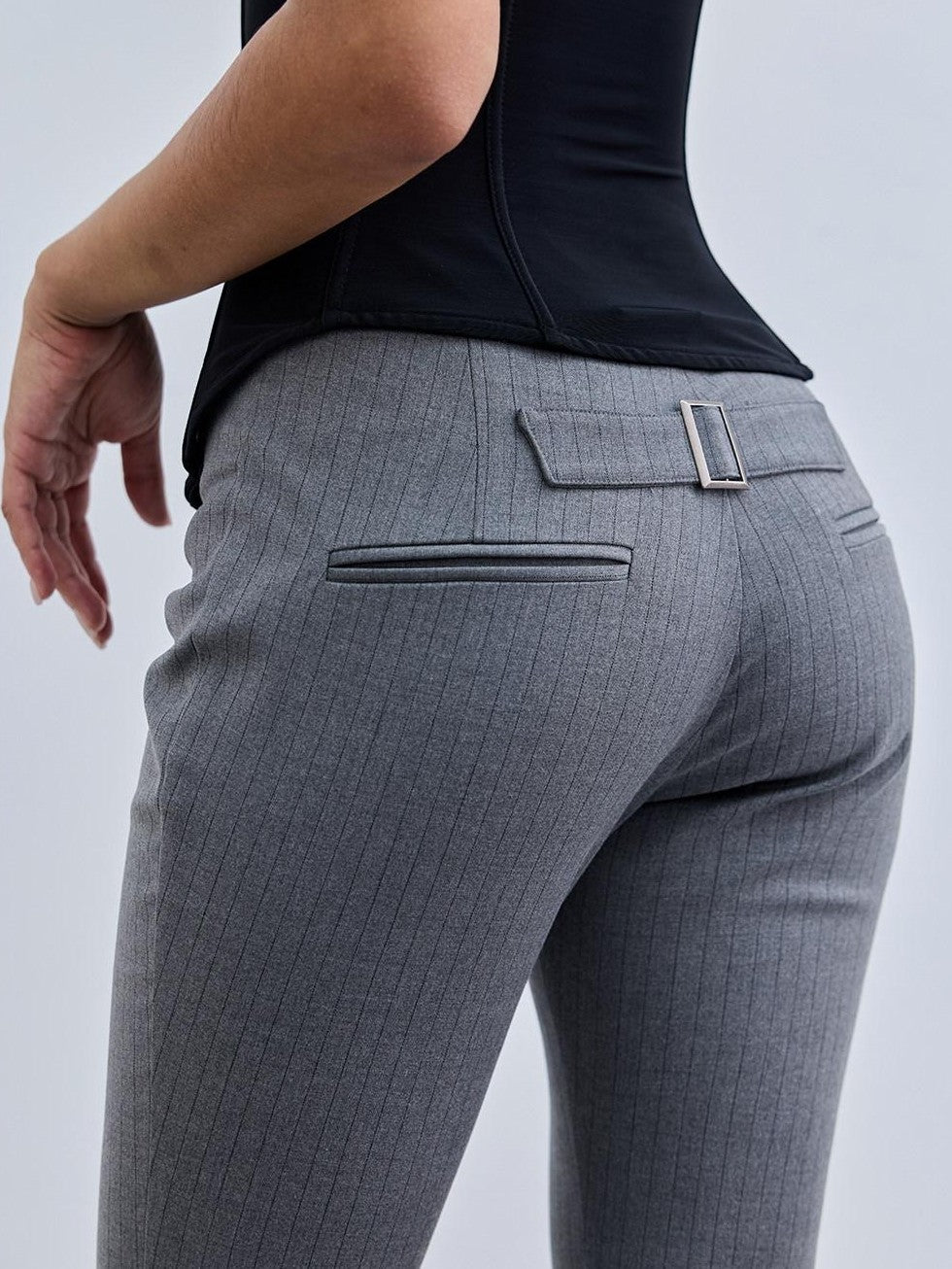 BUM STUDIO Striped Contour Tailored Low Waist Women's Polyester Cotton Stretch Flare Pants