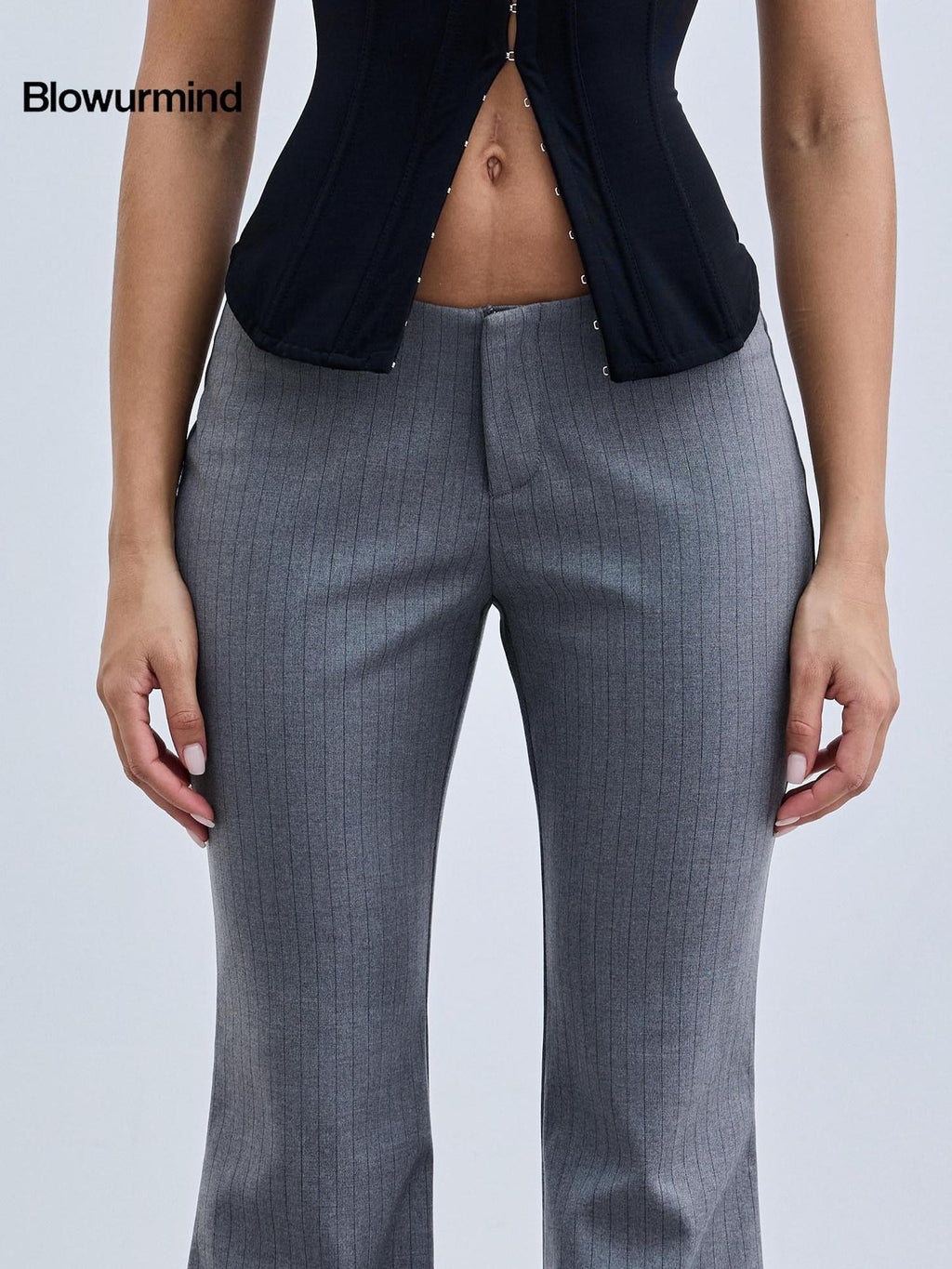 BUM STUDIO Striped Contour Tailored Low Waist Women's Polyester Cotton Stretch Flare Pants
