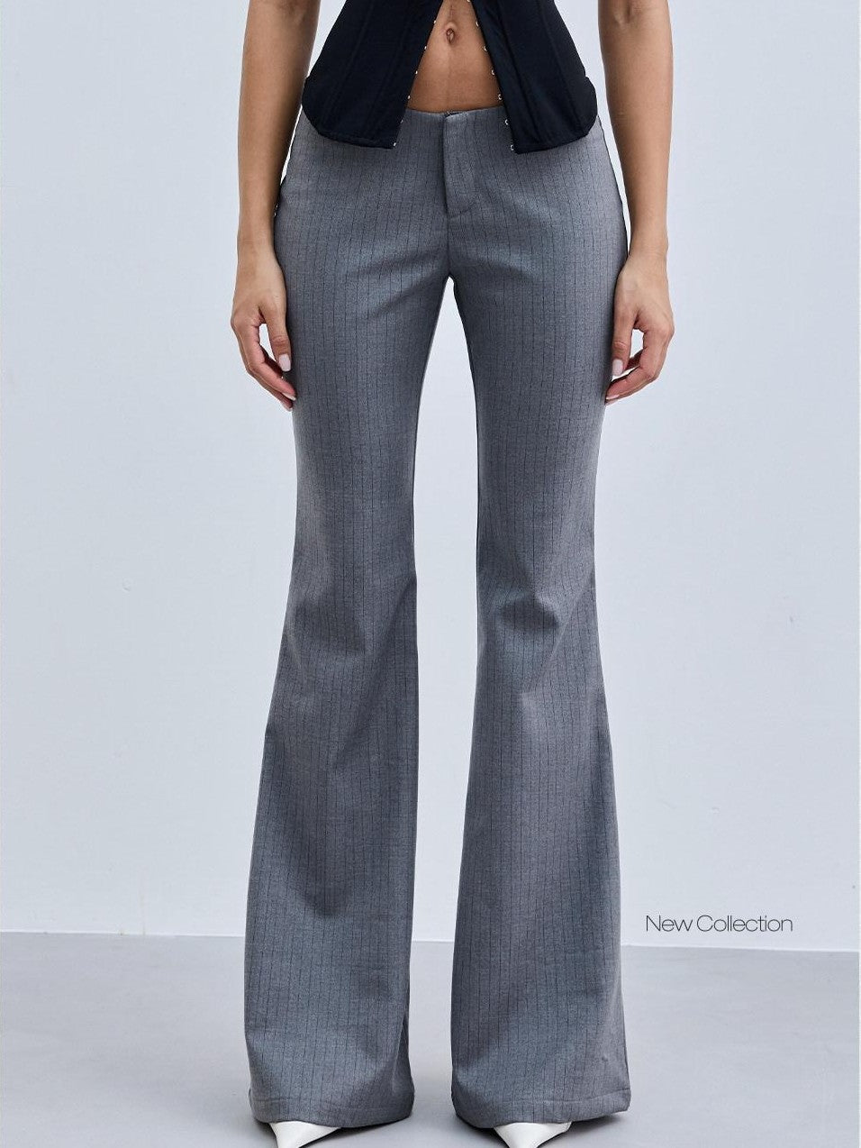 BUM STUDIO Striped Contour Tailored Low Waist Women's Polyester Cotton Stretch Flare Pants