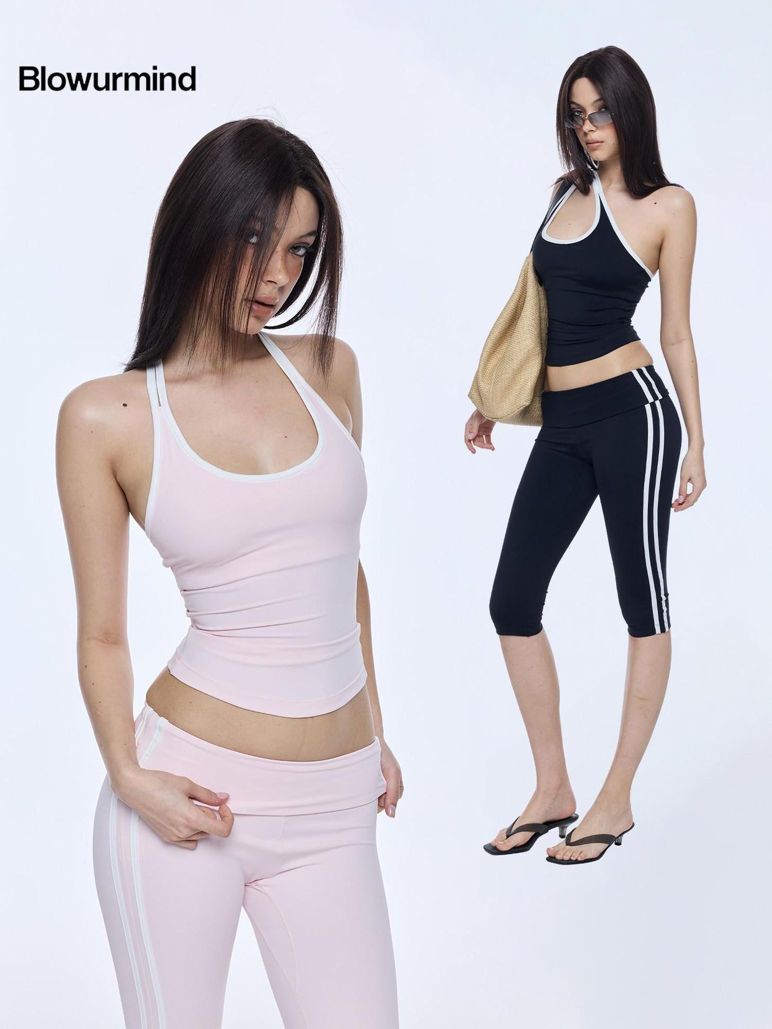 BUM STUDIO Striped Padded Support Multiway Slim Sleeveless Women's Sport Top & Shorts Sets