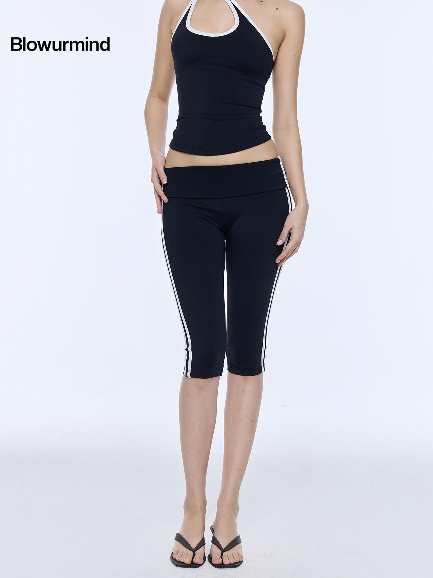 BUM STUDIO Striped Padded Support Multiway Slim Sleeveless Women's Sport Top & Shorts Sets