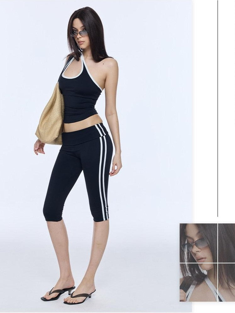 BUM STUDIO Striped Padded Support Multiway Slim Sleeveless Women's Sport Top & Shorts Sets