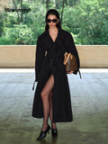 BUM STUDIO Structured Notch Lapel Tie Belt Double Breasted Women's Cotton Trench Coats