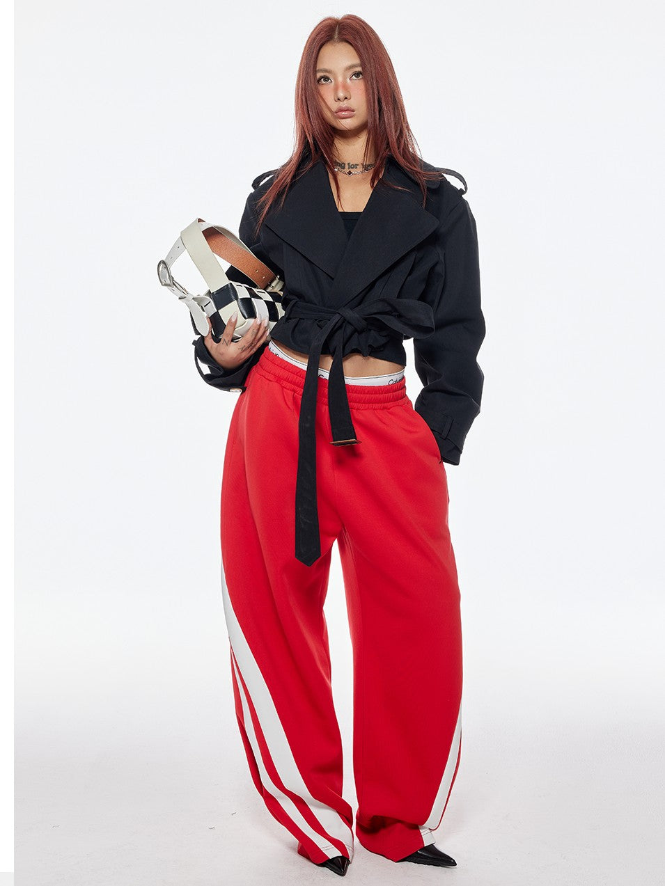 BUM STUDIO Structured Oversized Lapel Cinched Waist Short Women's Cotton Blend Trench Coats