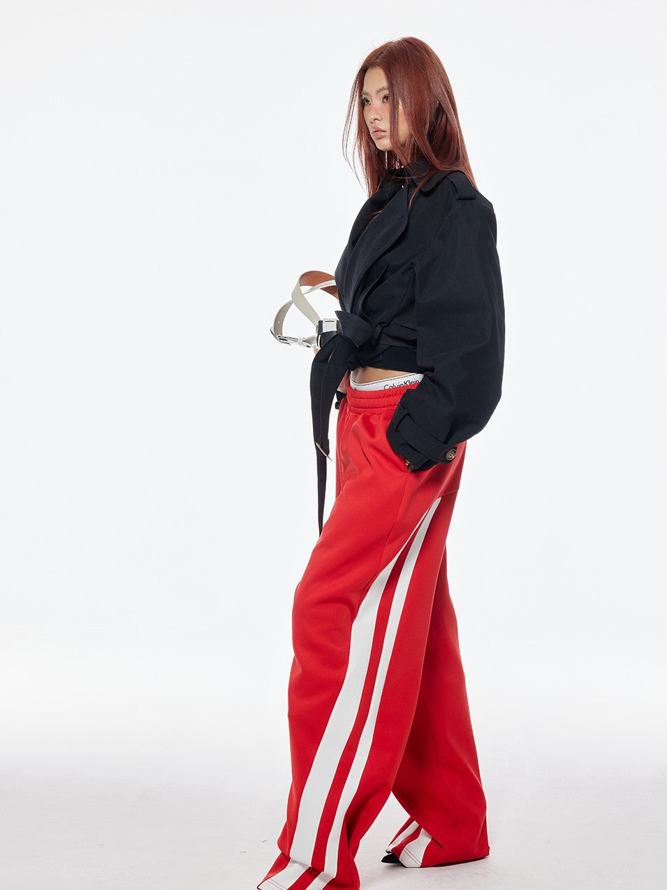 BUM STUDIO Structured Oversized Lapel Cinched Waist Short Women's Cotton Blend Trench Coats