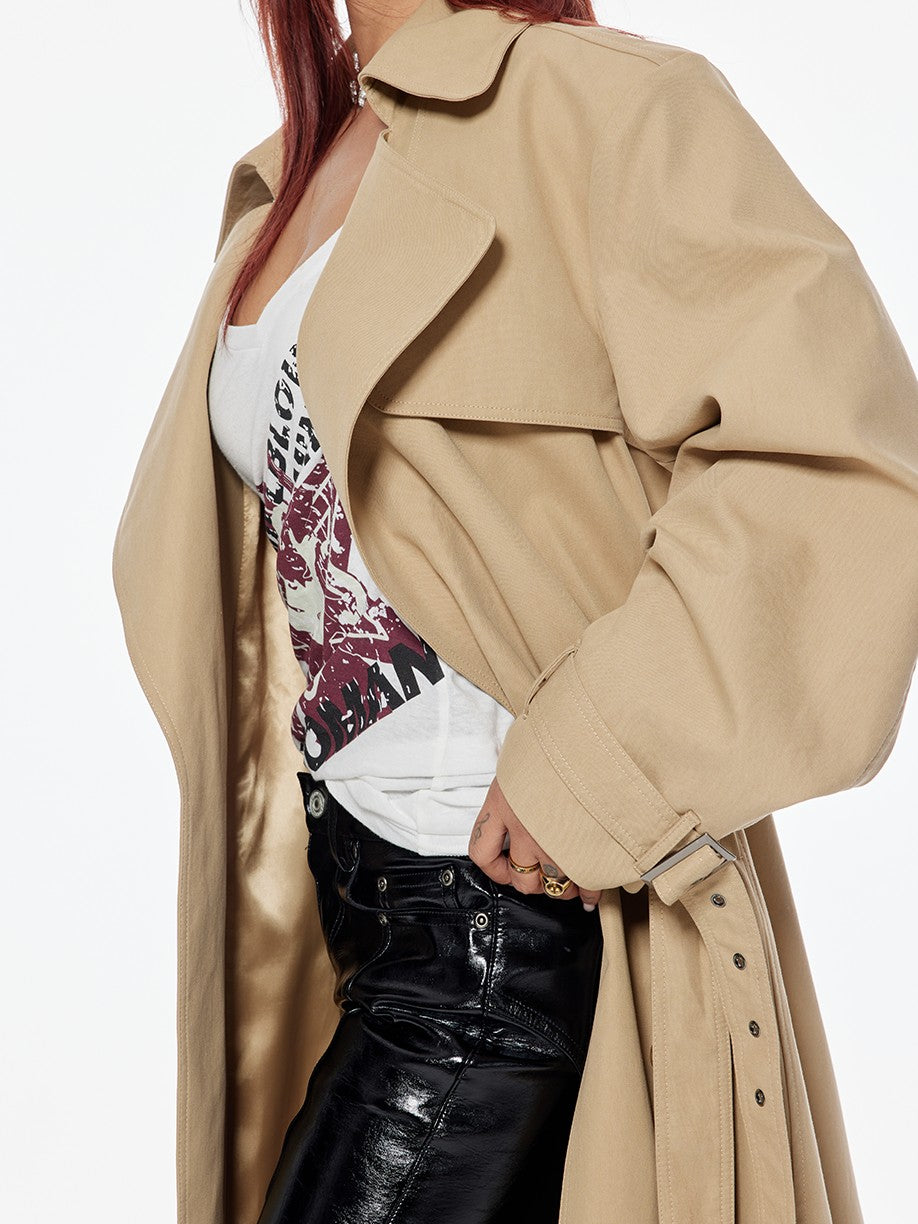 BUM STUDIO Structured Wide Lapel Double Breasted Belted Women's Cotton Blend Trench Coats