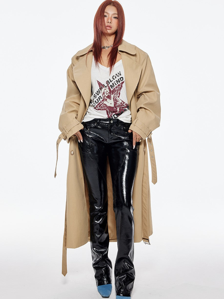 BUM STUDIO Structured Wide Lapel Double Breasted Belted Women's Cotton Blend Trench Coats