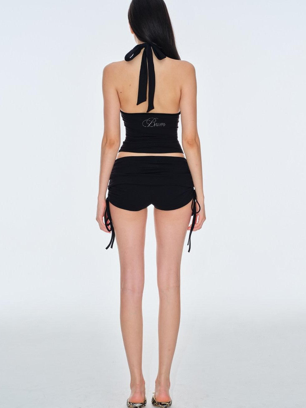 BUM STUDIO Studded Cutout Slim Padded Pink Black Women's Nylon Halter Tops