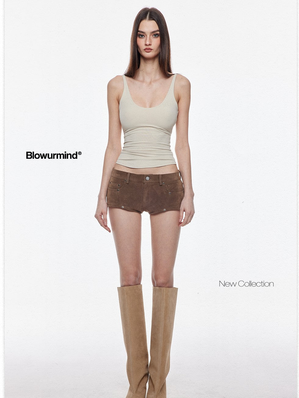 BUM STUDIO Suede Texture Spliced Low Rise Leg Lengthening Slim Women's Pu Hot Pants