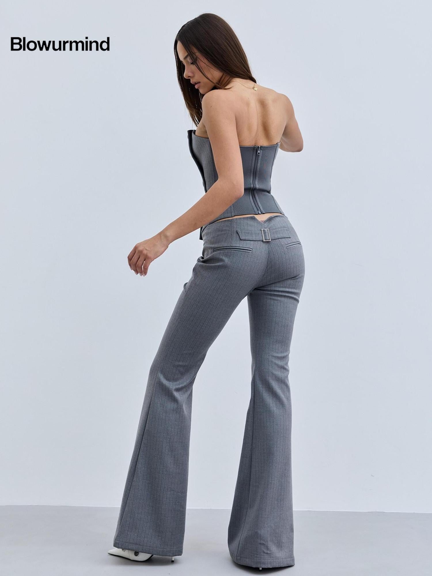 BUM STUDIO Tailored Faux Two Piece Blazer Boned Corset Buttoned Women's Polyester Tube Tops