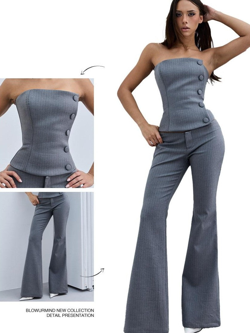 BUM STUDIO Tailored Faux Two Piece Blazer Boned Corset Buttoned Women's Polyester Tube Tops