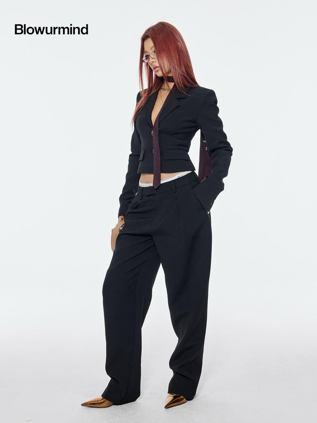 BUM STUDIO Tapered Bonded Pencil High Waist Women's Polyester Tailored Pants