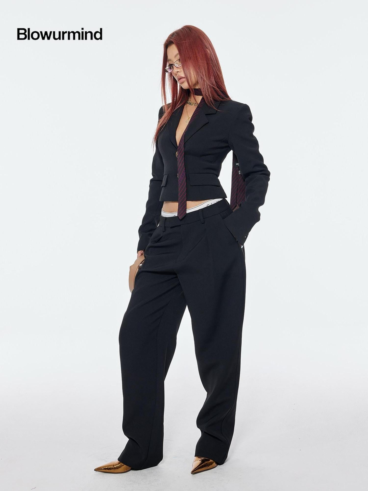 BUM STUDIO Tapered Bonded Pencil High Waist Women's Polyester Tailored Pants