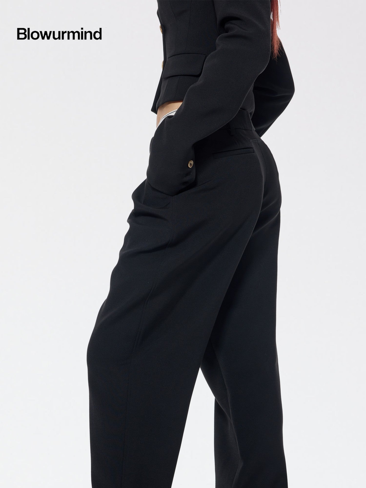 BUM STUDIO Tapered Bonded Pencil High Waist Women's Polyester Tailored Pants