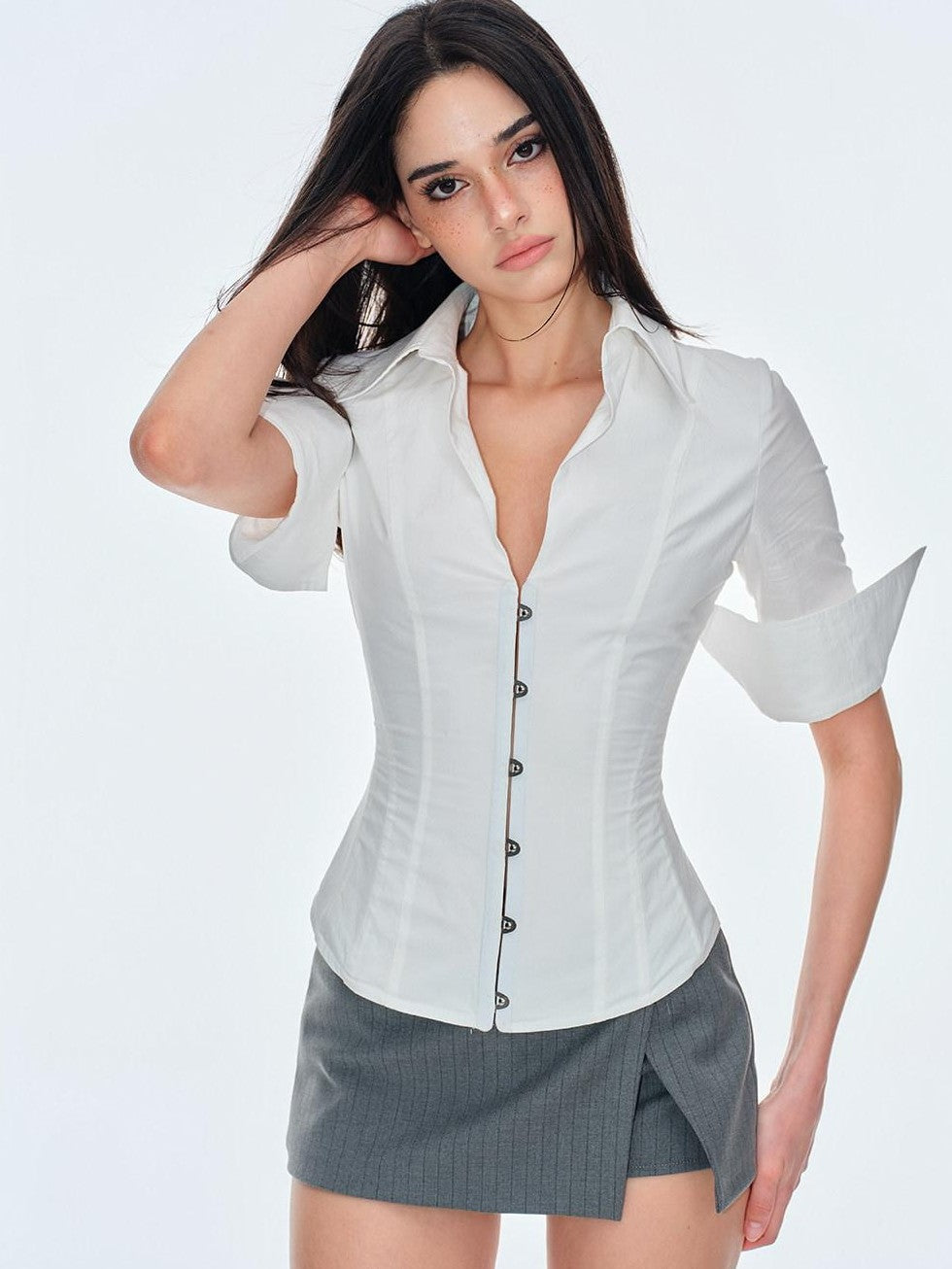 BUM STUDIO Textured Internal Boning Adjustable Tie Waist Women's Cotton Overshirts