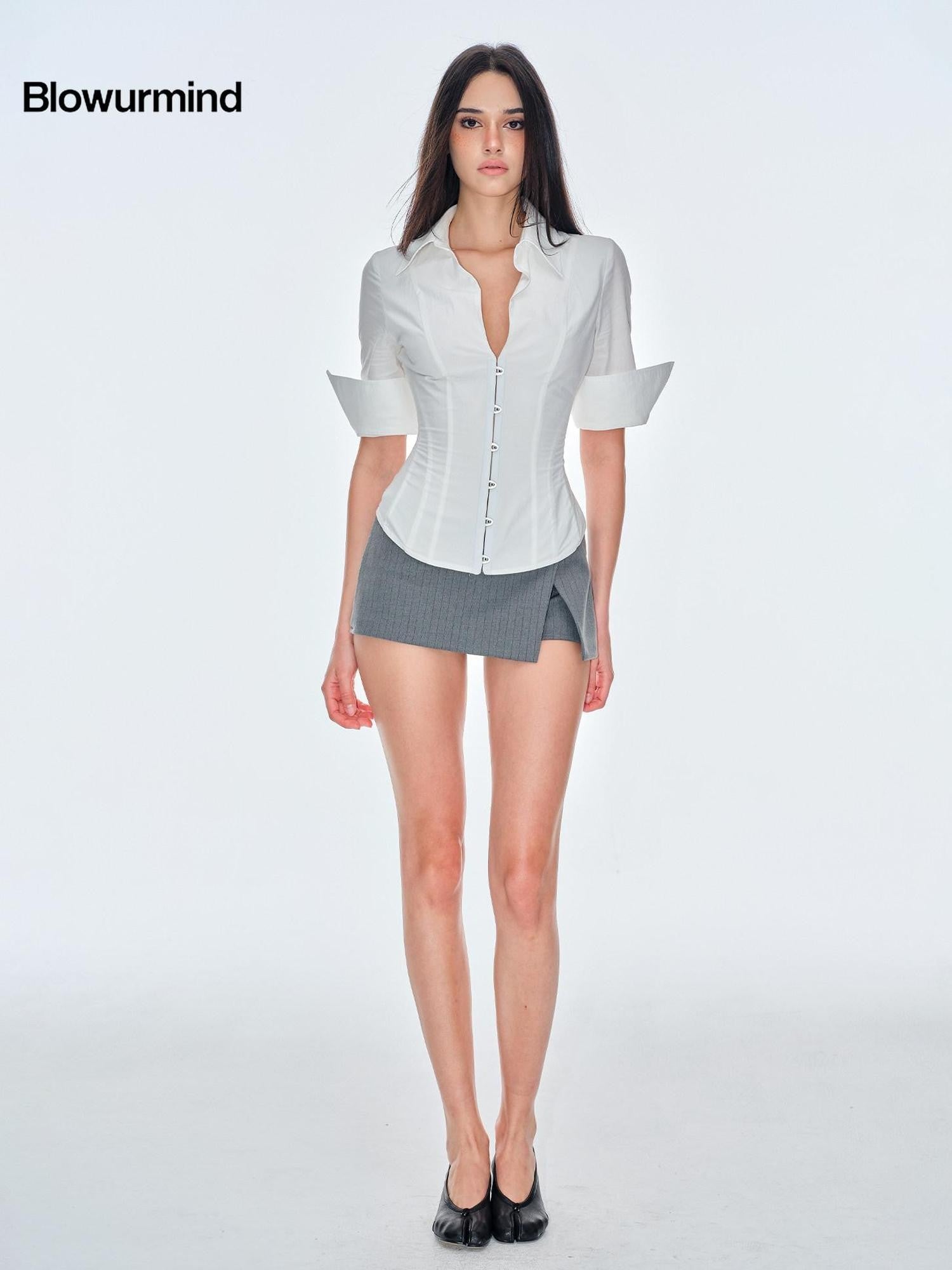 BUM STUDIO Textured Internal Boning Adjustable Tie Waist Women's Cotton Overshirts