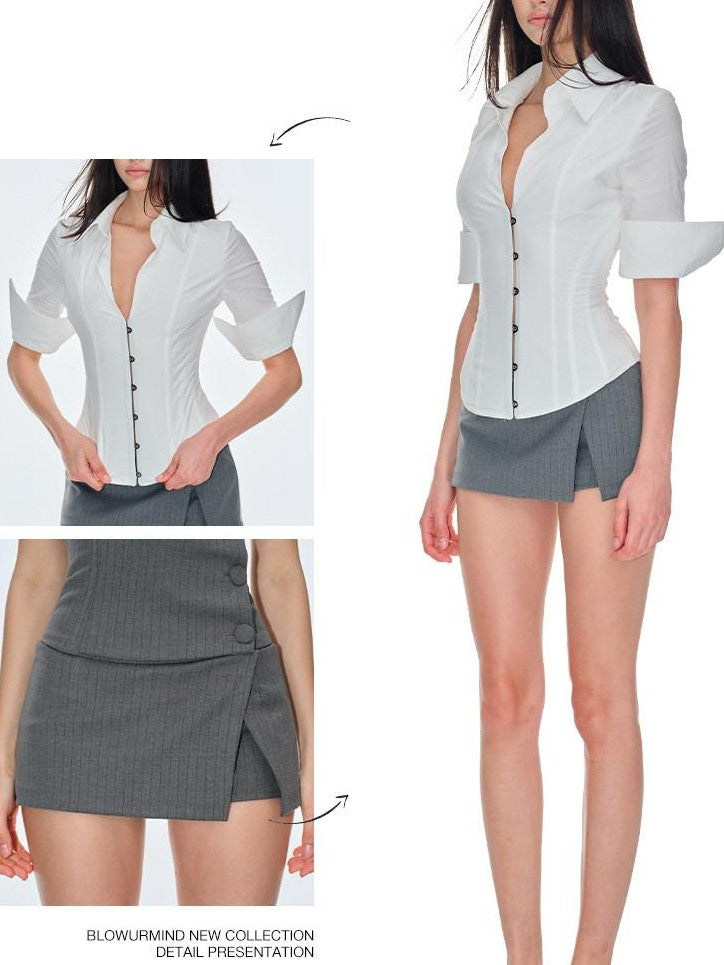 BUM STUDIO Textured Internal Boning Adjustable Tie Waist Women's Cotton Overshirts