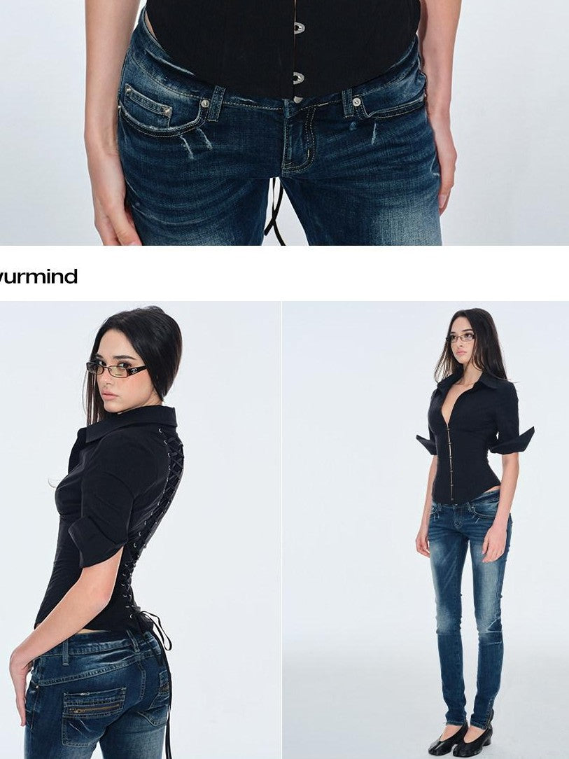BUM STUDIO Textured Internal Boning Adjustable Tie Waist Women's Cotton Overshirts