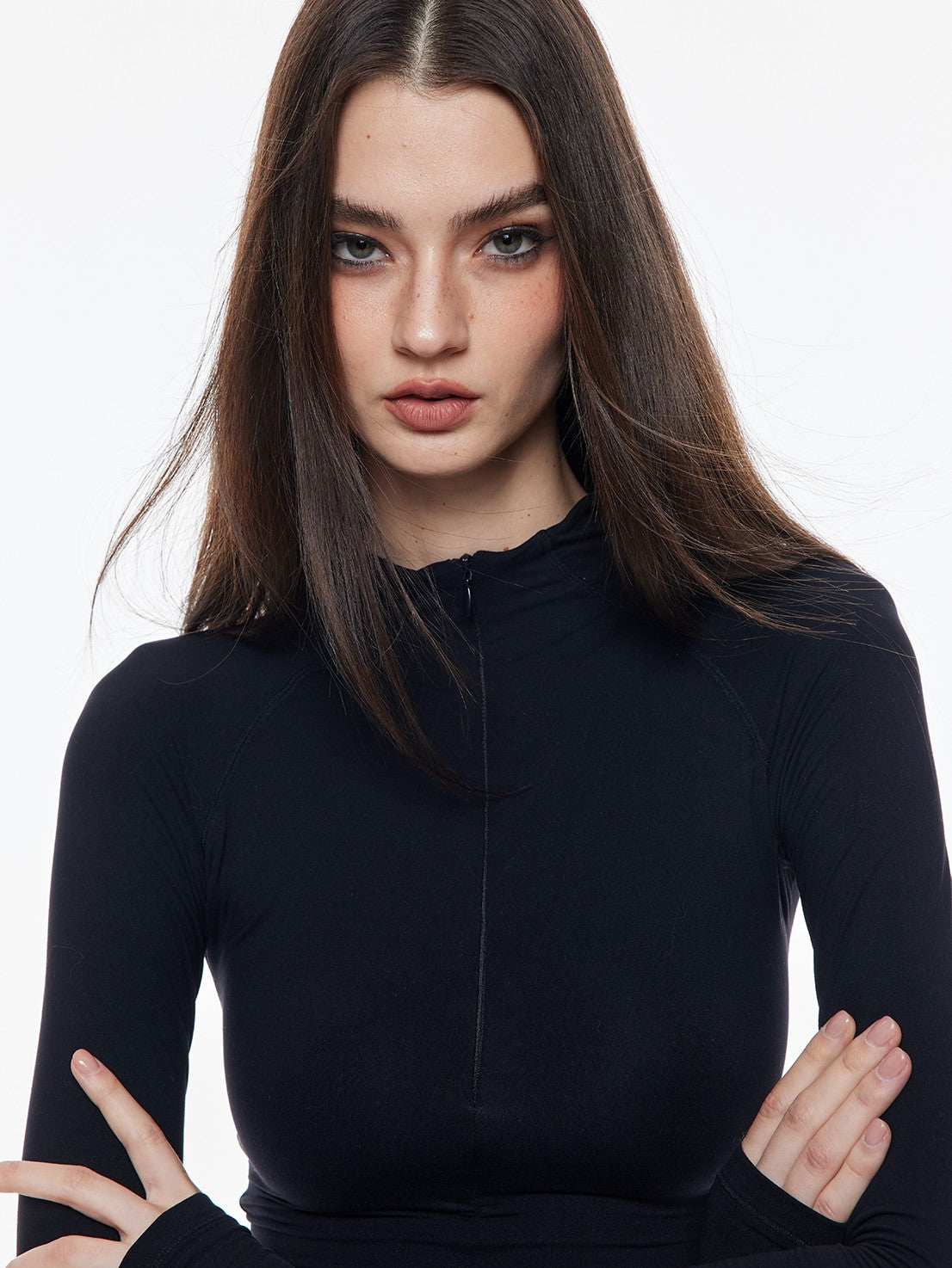 BUM STUDIO Thermal Double Layer 360 Fit Invisible Zip Women's Nylon Long Sleeve T-shirts