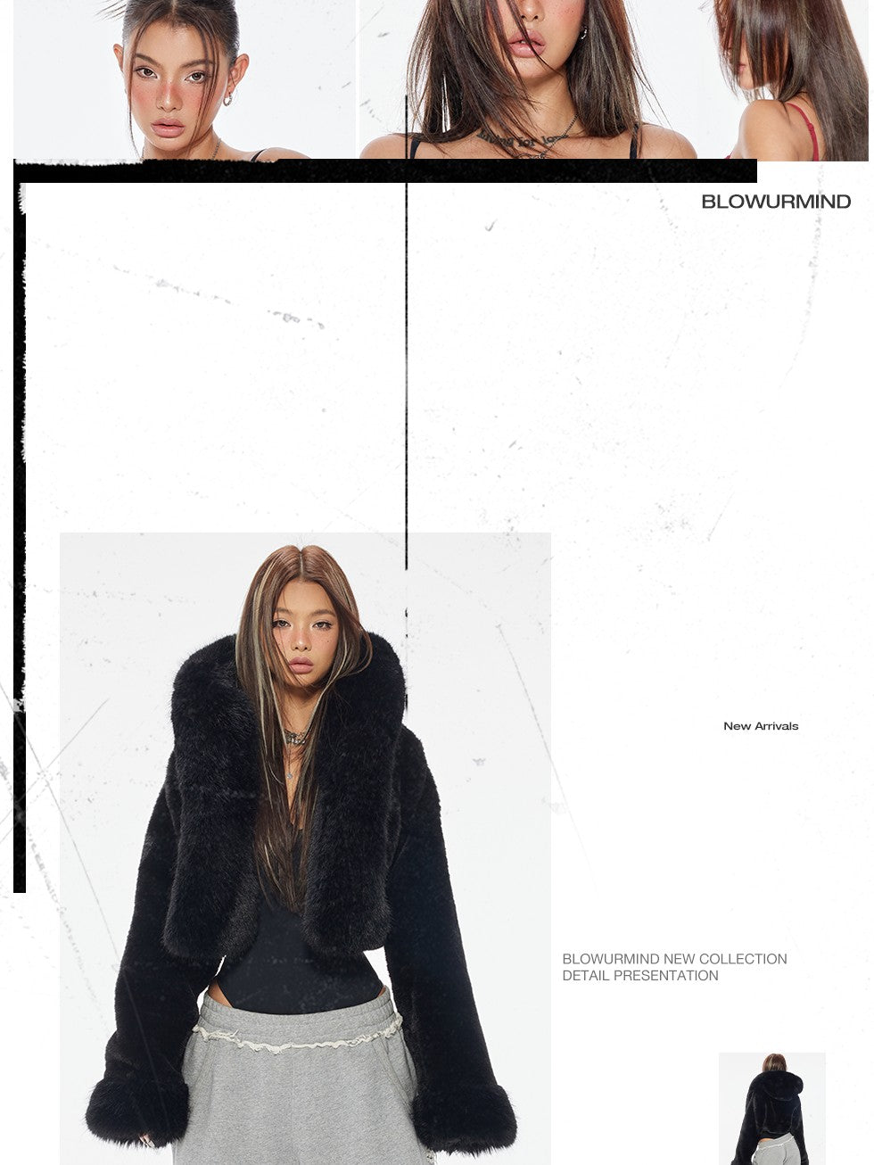 BUM STUDIO Thick Plush Hooded Patchwork Women's Polyester Faux Fur Cropped Jackets