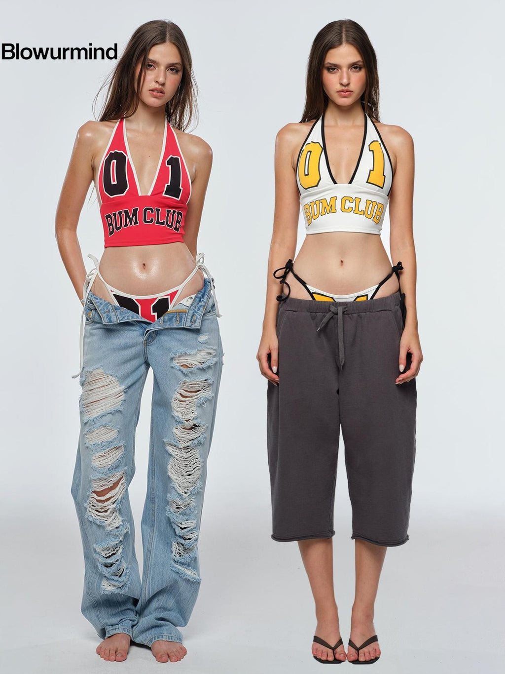 BUM STUDIO V-neck Letter Print Padded American Basketball Girl Women's Nylon Halter Tops
