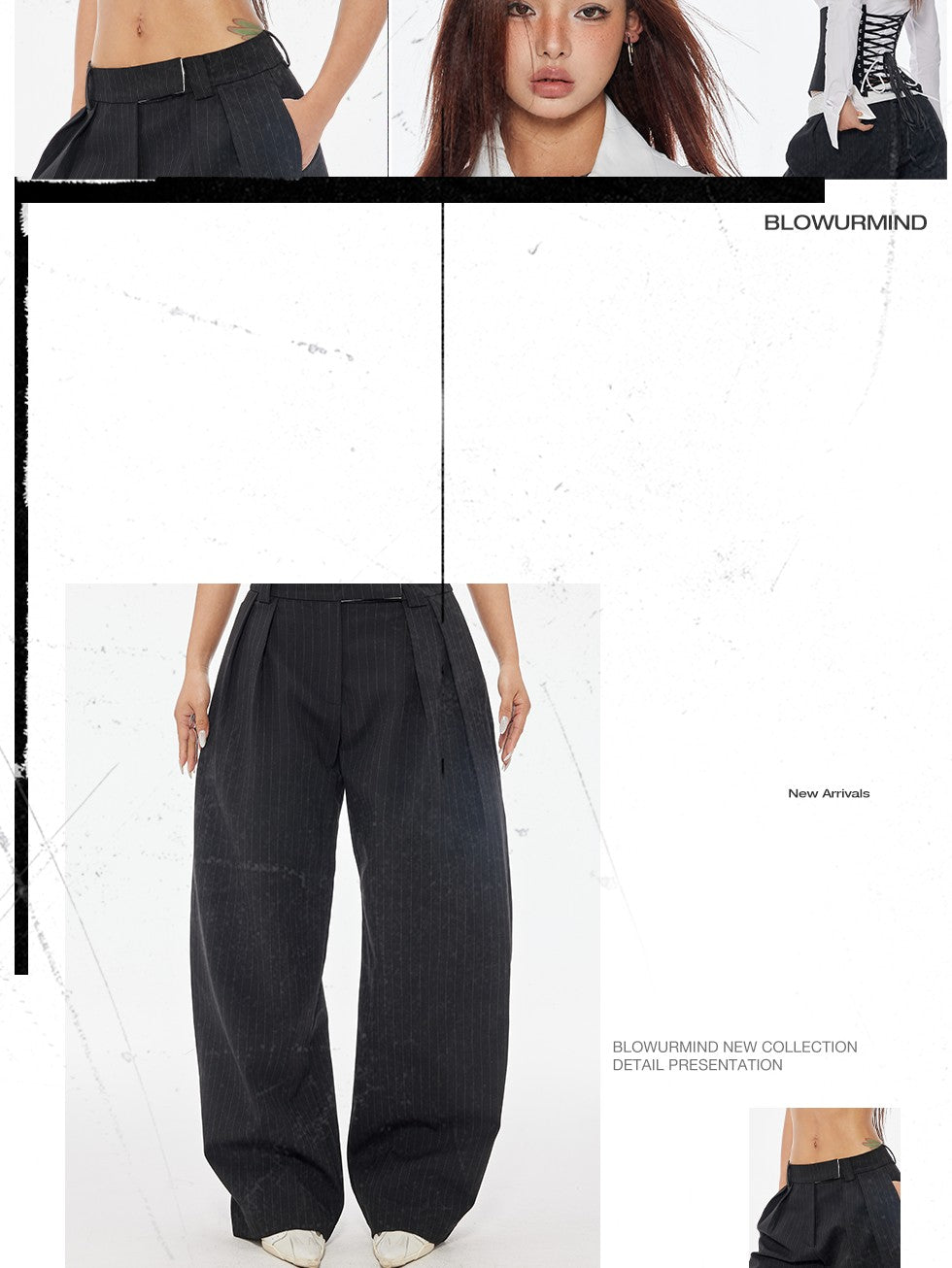 BUM STUDIO Vertical Stripe Composite Craft Smoking Women's Cotton High Waist Tailored Pants