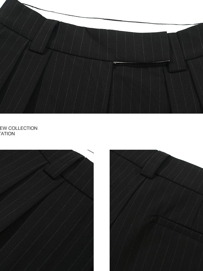 BUM STUDIO Vertical Stripe Composite Craft Smoking Women's Cotton High Waist Tailored Pants